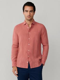 Hackett London Linen Tailored Untucked Fit Brompton Button-Down Shirt, Baked Clay Red