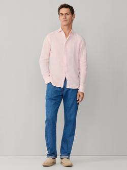 Hackett London Tailored Fit Garment Dyed Linen Shirt, Baby Pink - view 2, Baby Pink