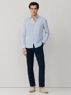 Hackett London Tailored Fit Garment Dyed Linen Shirt, Oxford Blue - view 2, Oxford Blue
