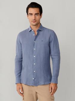 Hackett London Tailored Fit Garment Dyed Linen Shirt, Thames Blue, Thames Blue