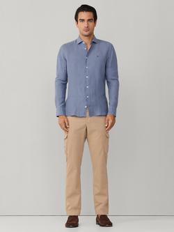 Hackett London Tailored Fit Garment Dyed Linen Shirt, Thames Blue - view 2, Thames Blue