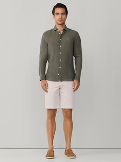 Hackett London Tailored Fit Garment Dyed Linen Shirt, Army Green - view 2, Army Green