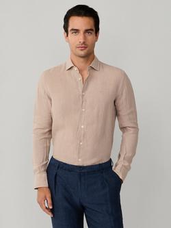 Hackett London Tailored Fit Garment Dyed Linen Shirt, Taupe Beige, Taupe Beige