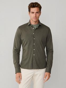 Hackett London Tailored Fit Pique Cotton Jersey Shirt, Stone Green, Stone Green