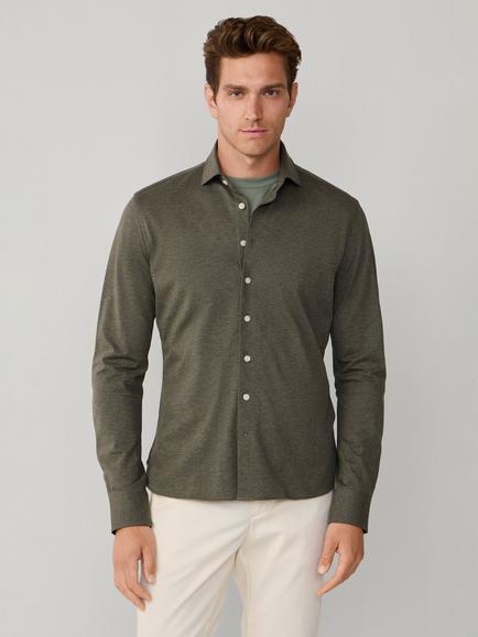 Hackett London Tailored Fit Pique Cotton Jersey Shirt, Stone Green, Stone Green