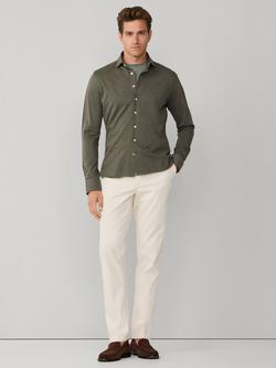 Hackett London Tailored Fit Pique Cotton Jersey Shirt, Stone Green - view 2, Stone Green