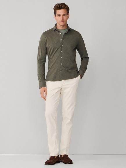Hackett London Tailored Fit Pique Cotton Jersey Shirt, Stone Green - view 2, Stone Green