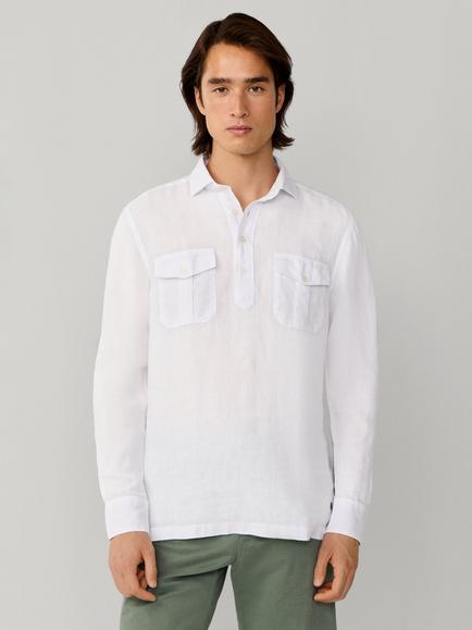 Hackett London Heritage Regular Fit Linen Shirt, Optic White