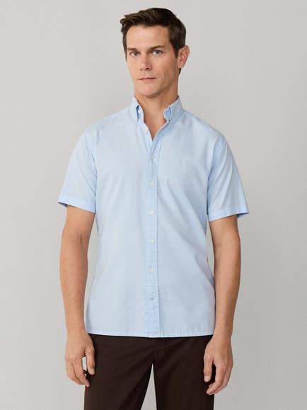 Hackett London Tailored Fit Short Sleeve Cotton Oxford Shirt, Oxford Blue