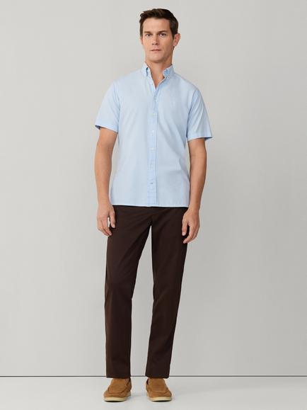 Hackett London Tailored Fit Short Sleeve Cotton Oxford Shirt - view 2, Oxford Blue