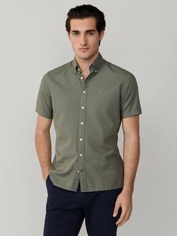Hackett London Tailored Fit Short Sleeve Cotton Oxford Shirt, Stone Green, Stone Green