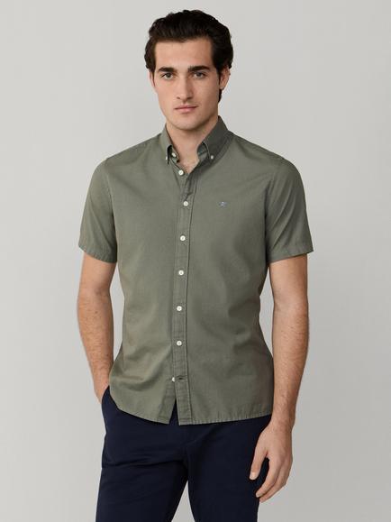 Hackett London Tailored Fit Short Sleeve Cotton Oxford Shirt, Stone Green