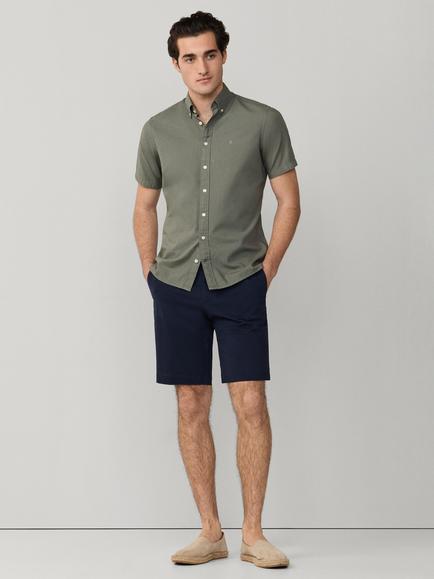 Hackett London Tailored Fit Short Sleeve Cotton Oxford Shirt - view 2, Stone Green