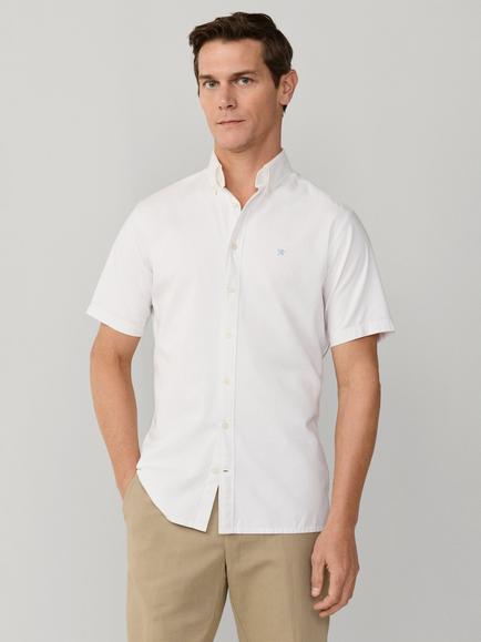 Hackett London Tailored Fit Short Sleeve Cotton Oxford Shirt, Optic White