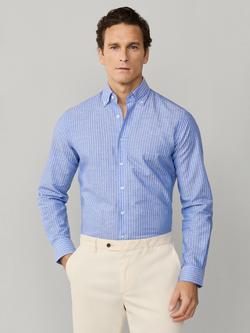 Hackett London Linen Tailored Untucked Fit Stripe Shirt, Summer Blue, Summer Blue