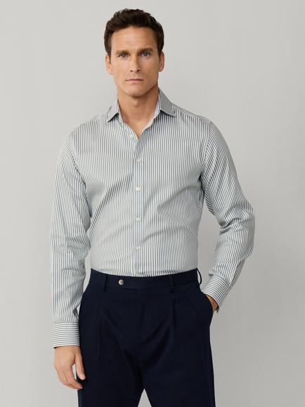 Hackett London Cotton Tailored Fit Stripe Kent Collar Shirt, Sage Green