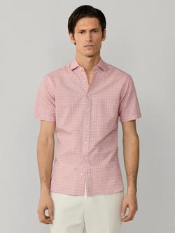 Hackett London Cotton Blend Tailored Fit Print Kent Collar Shirt, Baked Clay Red, Baked Clay Red