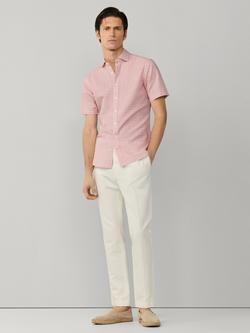 Hackett London Cotton Blend Tailored Fit Print Kent Collar Shirt, Baked Clay Red - view 2, Baked Clay Red