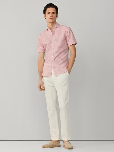 Hackett London Cotton Blend Tailored Fit Print Kent Collar Shirt, Baked Clay Red - view 2, Baked Clay Red