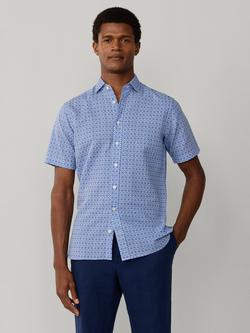 Hackett London Cotton Blend Tailored Fit Print Kent Collar Shirt, Ultra Blue, Ultra Blue