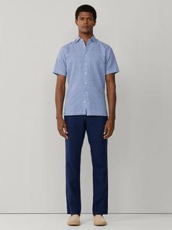 Hackett London Cotton Blend Tailored Fit Print Kent Collar Shirt, Ultra Blue - view 2, Ultra Blue