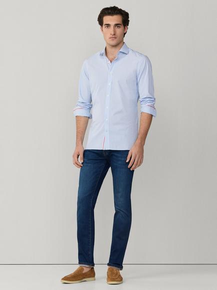 Hackett London Cotton Tailored Fit Kent Cutaway Collar Shirt, Summer Blue - view 2, Summer Blue
