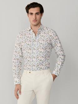 Hackett London Cotton Tailored Fit Floral Giraffe Print Kent Collar Shirt, Sage Green, Sage Green