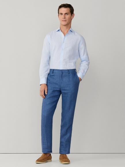Hackett London Linen Blend Tailored Fit Stripe Kent Collar Shirt, Light Blue - view 2, Light Blue