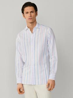 Hackett London Linen Blend Long Sleeve Stripe Shirt, Multi, Multi