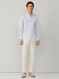Hackett London Linen Blend Long Sleeve Stripe Shirt, Multi - view 2, Multi