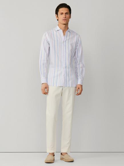 Hackett London Linen Blend Long Sleeve Stripe Shirt, Multi - view 2, Multi