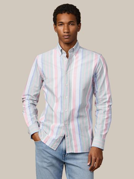 Hackett London Heritage Tailored Fit Stripe Button Down Stripe Cotton Shirt, Sage Green, Sage Green