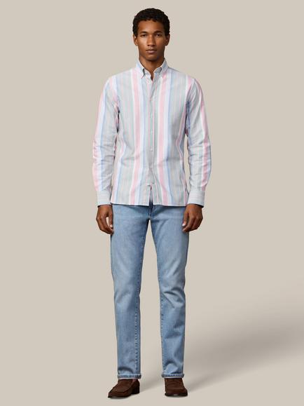 Hackett London Heritage Tailored Fit Stripe Button Down Stripe Cotton Shirt, Sage Green - view 2, Sage Green