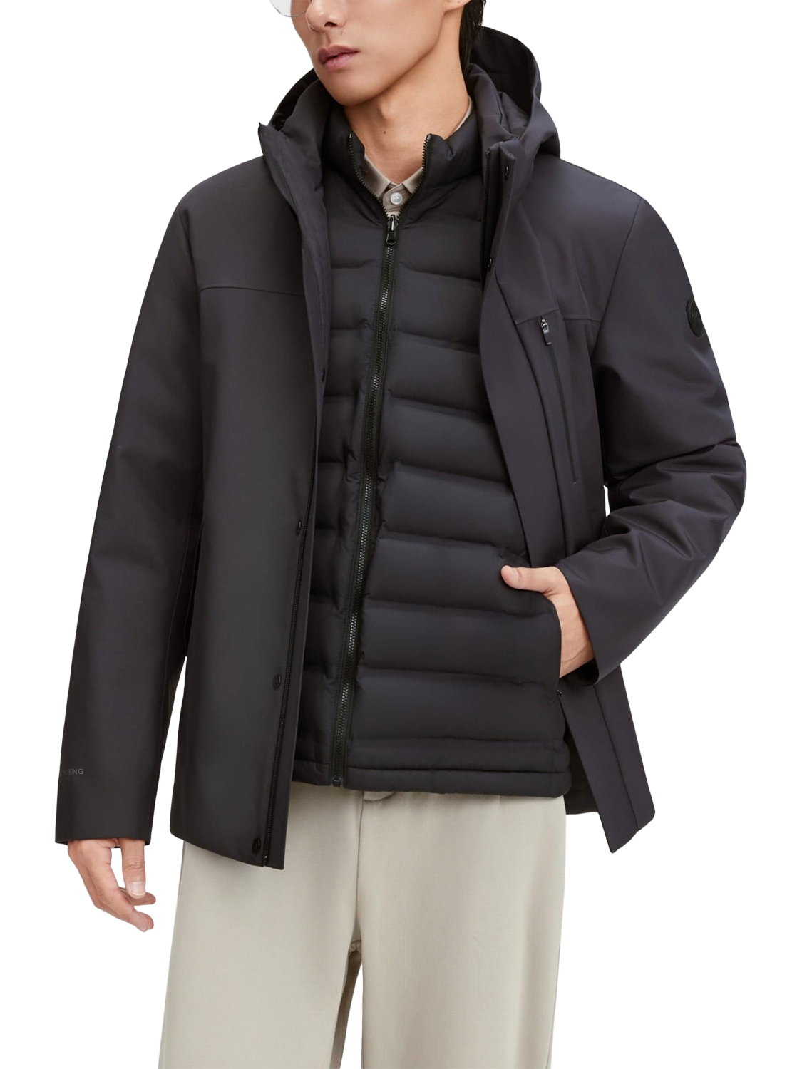 Product image 1 of 7, which shows Bosideng 3 in 1 Goose Down Jacket, Mountain Grey, XL