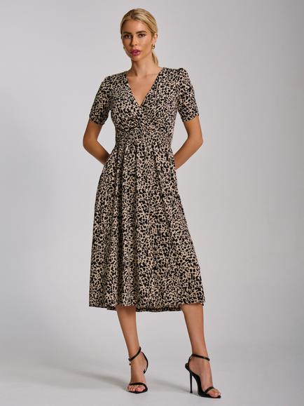 Jolie Moi Animal Print Jersey Midi Dress, Neutral Animal, Neutral Animal
