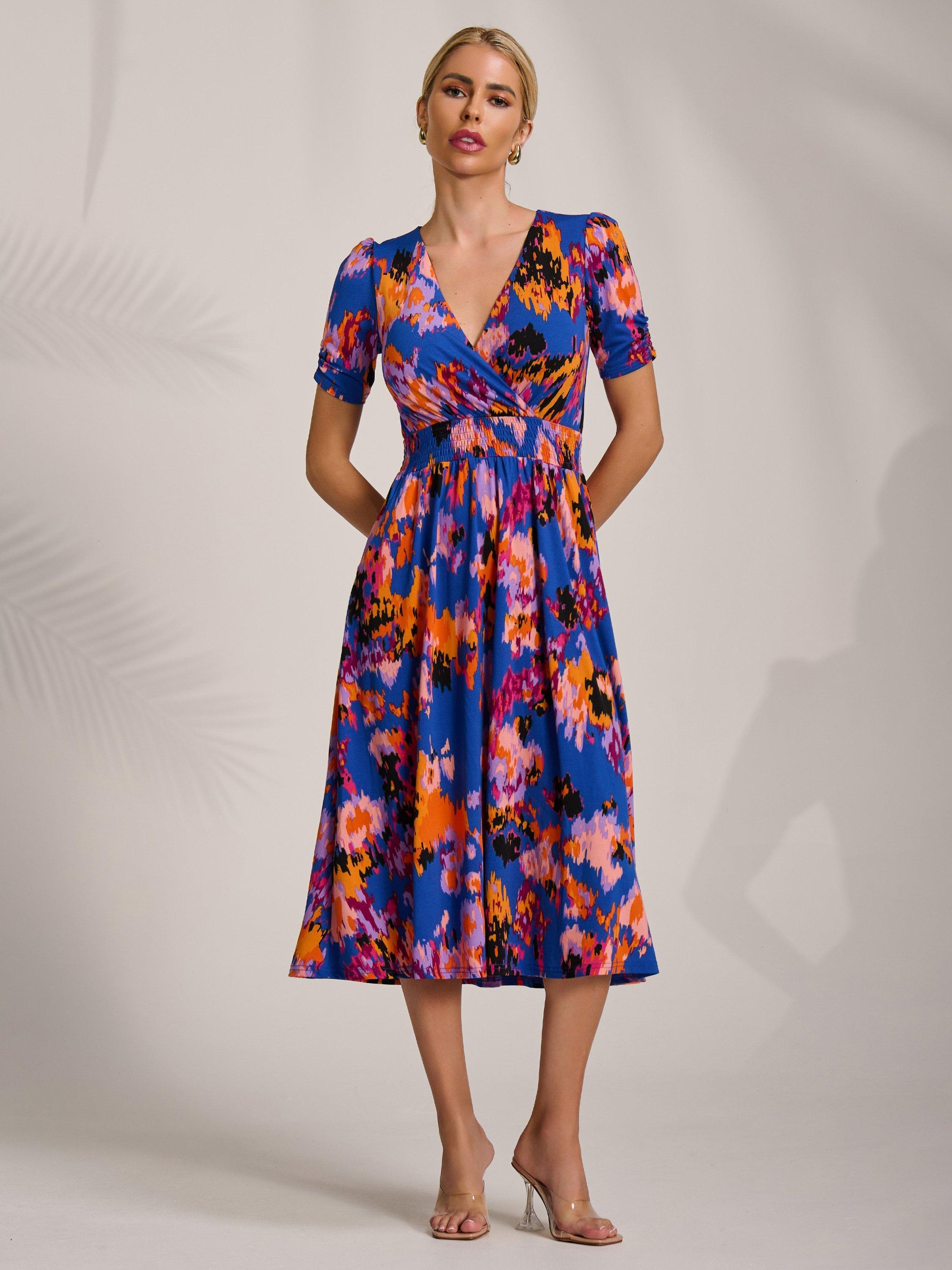 Product image 1 of 6, which shows Jolie Moi Abstract Jersey Midi Dress, Blue Abstract, 8