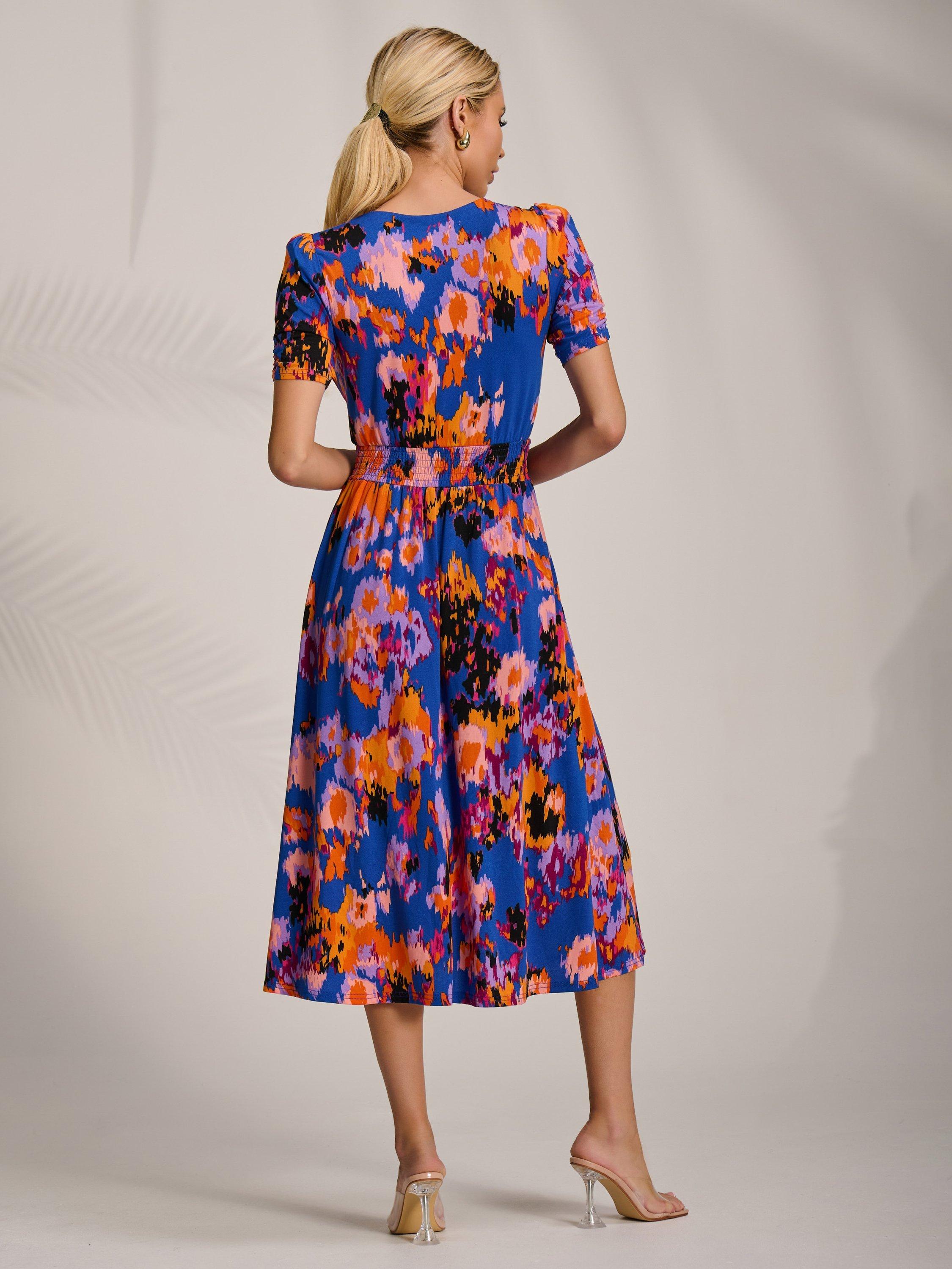 Product image 2 of 6, which shows Jolie Moi Abstract Jersey Midi Dress, Blue Abstract, 8
