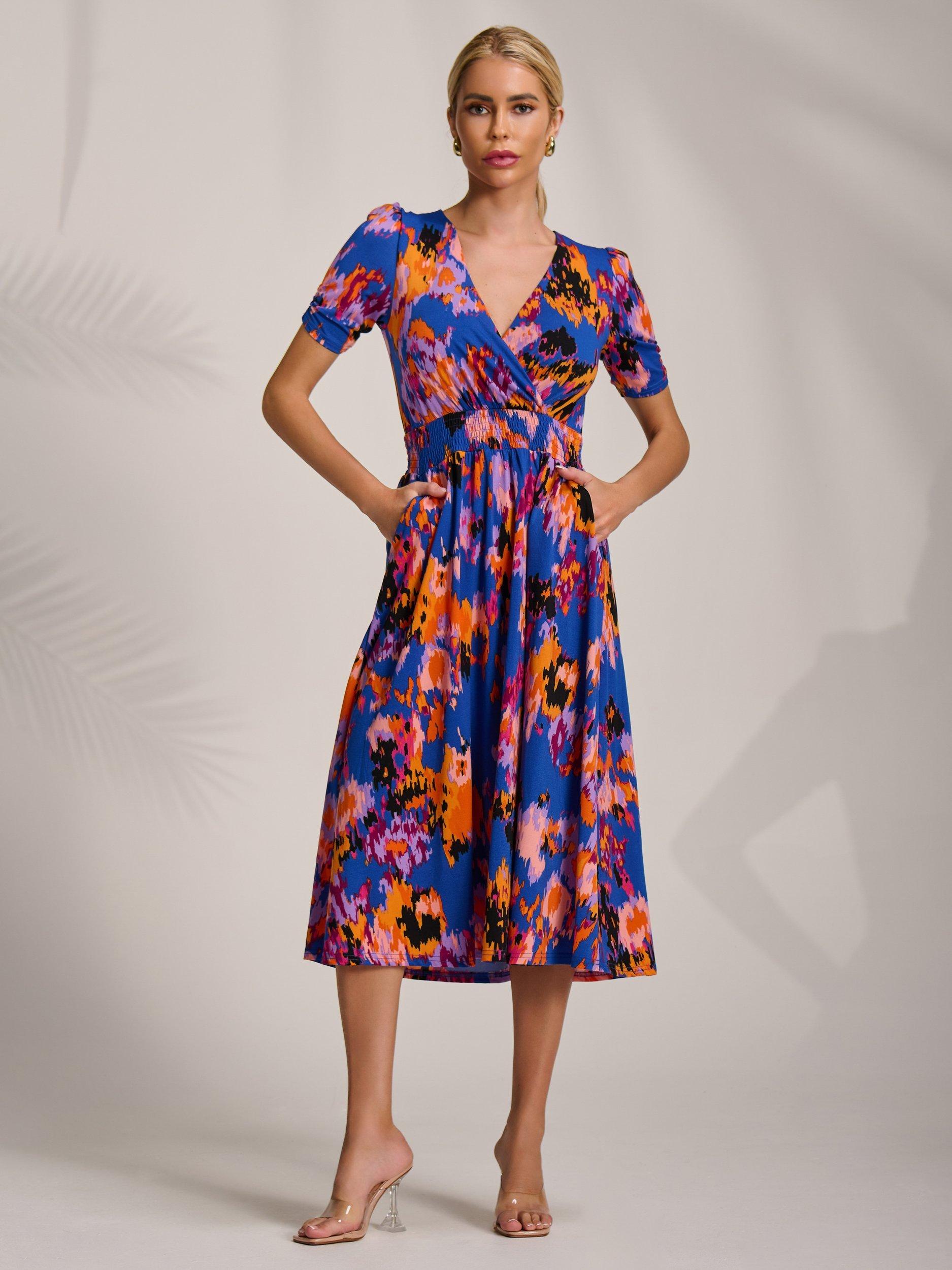 Product image 3 of 6, which shows Jolie Moi Abstract Jersey Midi Dress, Blue Abstract, 8