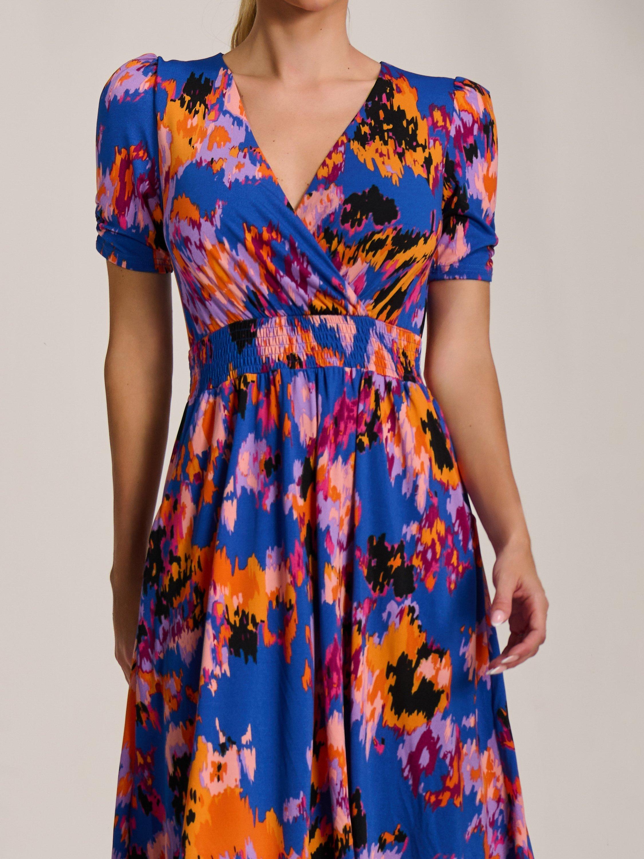Product image 4 of 6, which shows Jolie Moi Abstract Jersey Midi Dress, Blue Abstract, 8