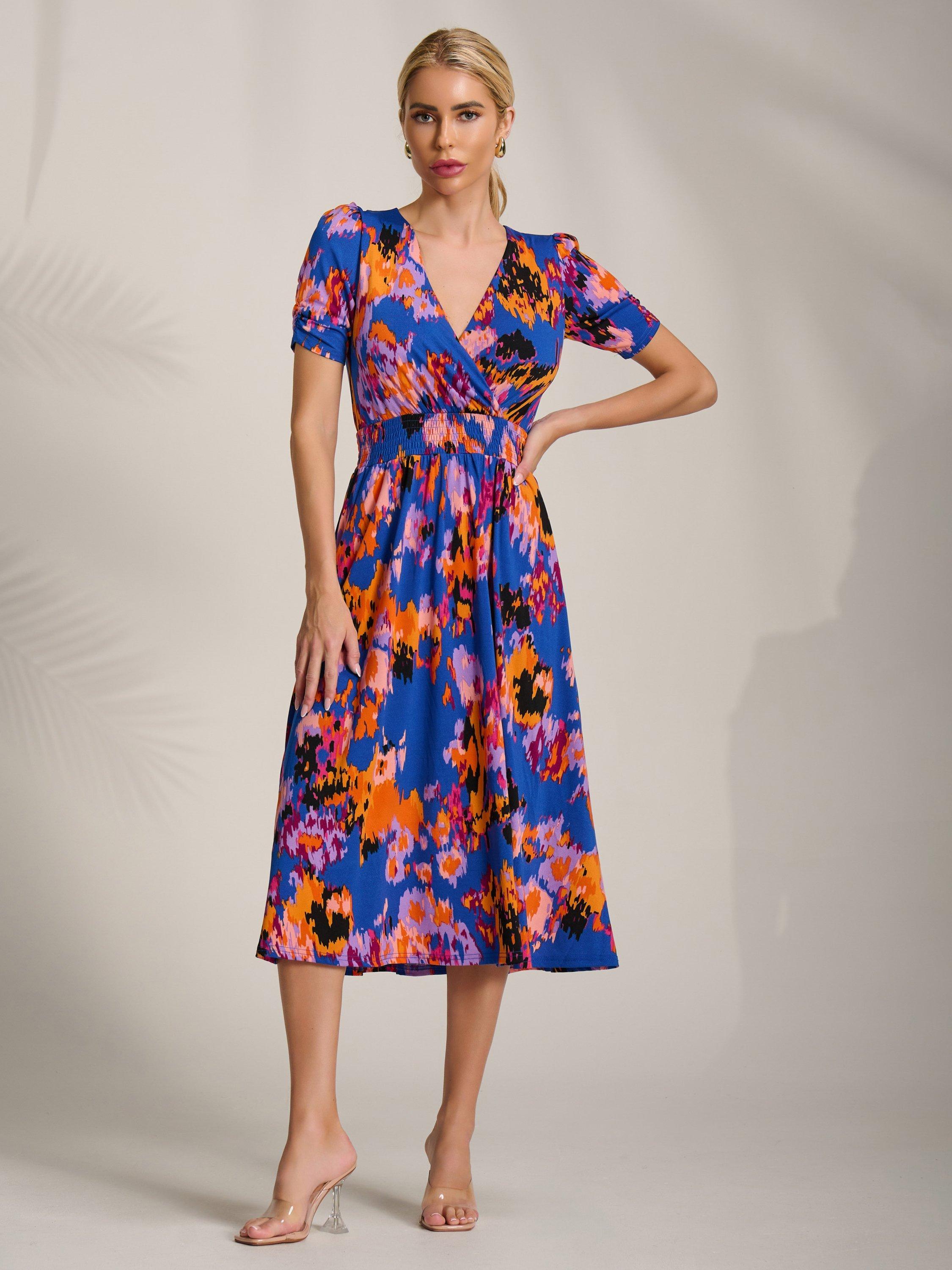 Product image 5 of 6, which shows Jolie Moi Abstract Jersey Midi Dress, Blue Abstract, 8