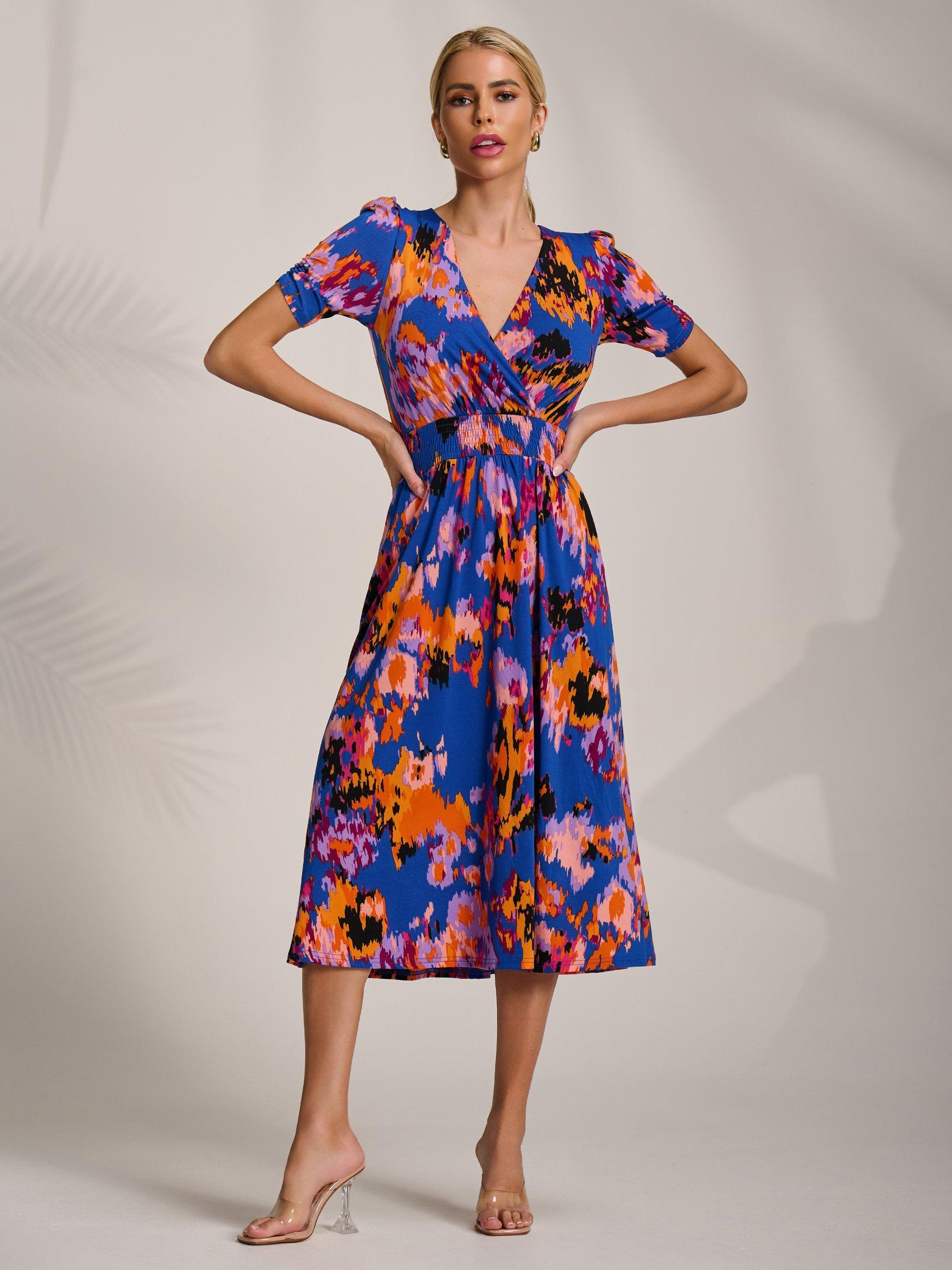 Product image 6 of 6, which shows Jolie Moi Abstract Jersey Midi Dress, Blue Abstract, 8