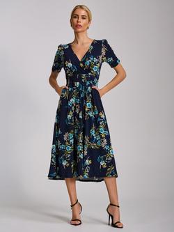 Jolie Moi Floral Jersey Midi Dress, Navy Floral - view 2, Navy Floral