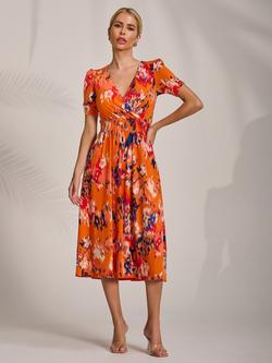 Jolie Moi Abstract Jersey Midi Dress, Orange Abstract, Orange Abstract