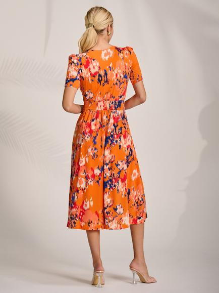 Jolie Moi Abstract Jersey Midi Dress, Orange Abstract - view 2, Orange Abstract
