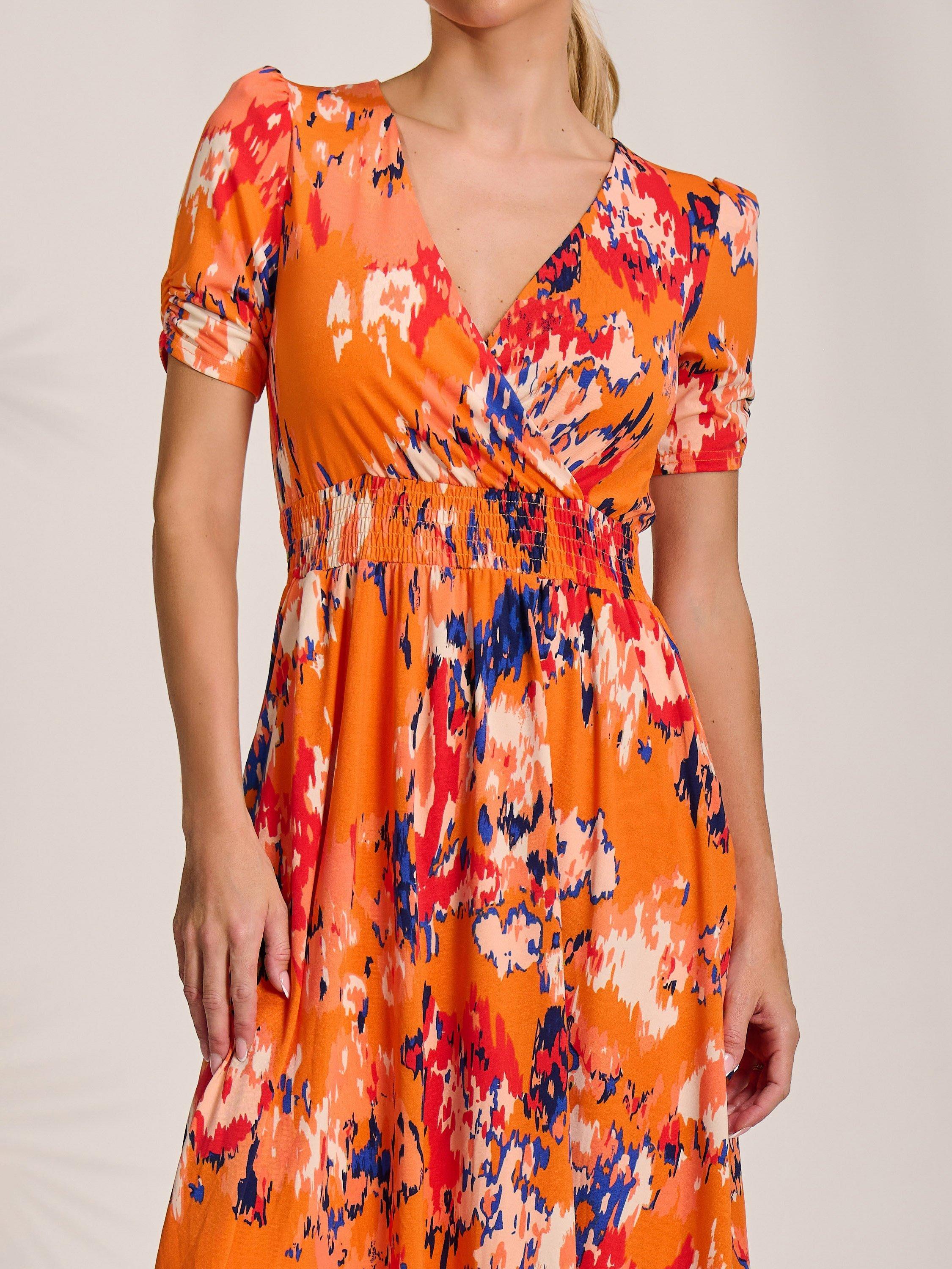 Product image 4 of 6, which shows Jolie Moi Abstract Jersey Midi Dress, Orange Abstract, 8