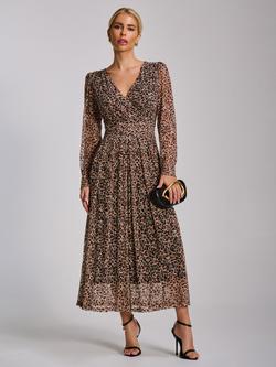 Jolie Moi Animal Print Pleated Lace Maxi Dress, Neutral Animal, Neutral Animal