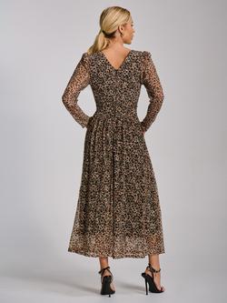 Jolie Moi Animal Print Pleated Lace Maxi Dress, Neutral Animal - view 2, Neutral Animal