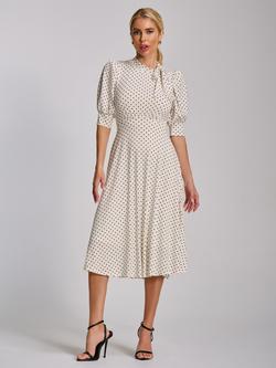 Jolie Moi Polka Dot Tie Jersey Midi Dress, White Polka Dot, White Polka Dot
