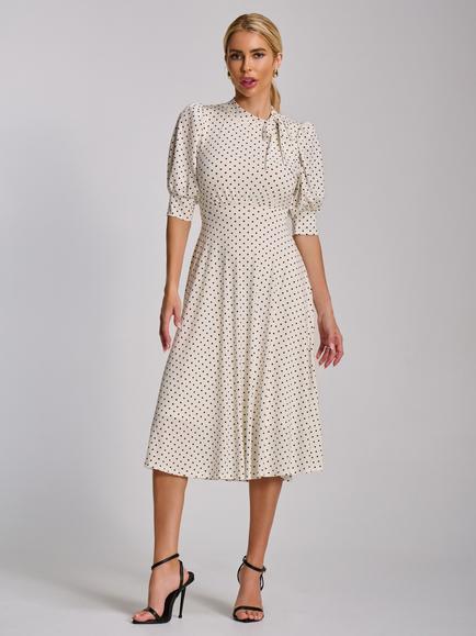 Jolie Moi Polka Dot Tie Jersey Midi Dress, White Polka Dot, White Polka Dot
