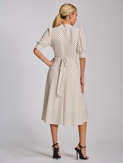 Jolie Moi Polka Dot Tie Jersey Midi Dress, White Polka Dot - view 2, White Polka Dot